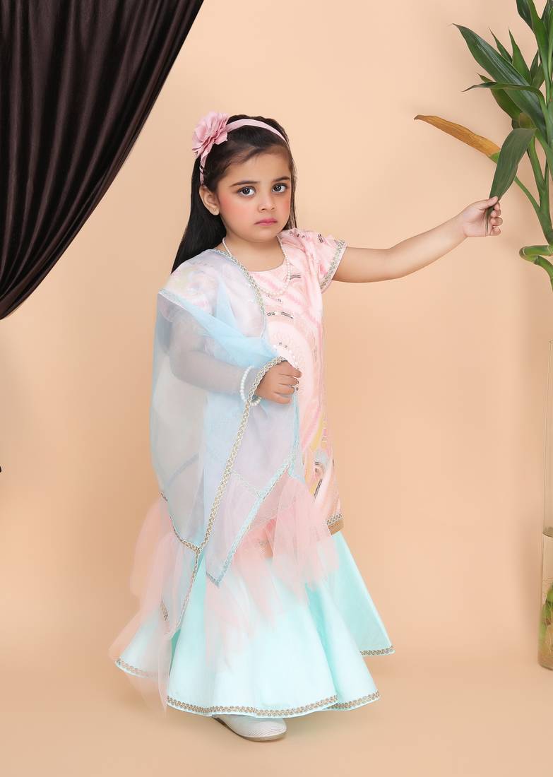 Peach Kurti Aqua Green Sharara