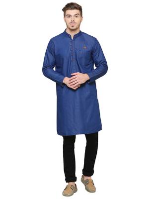 men's true blue denim long kurta 1