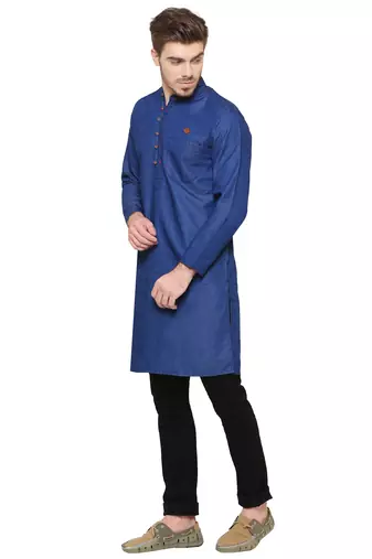 men's true blue denim long kurta