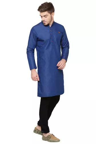 men's true blue denim long kurta