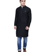 men's jet black denim long kurta