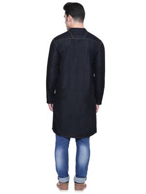 men's jet black denim long kurta 2