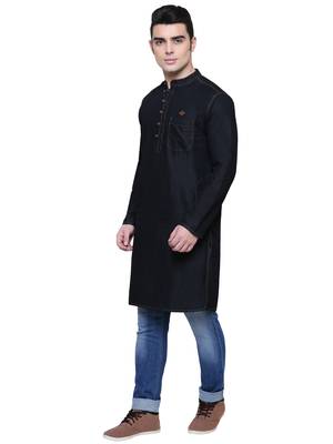 men's jet black denim long kurta 3