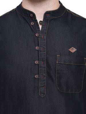 men's jet black denim long kurta 4