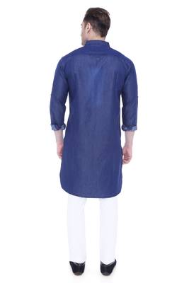 men's carbon blue denim long pathani kurta 2