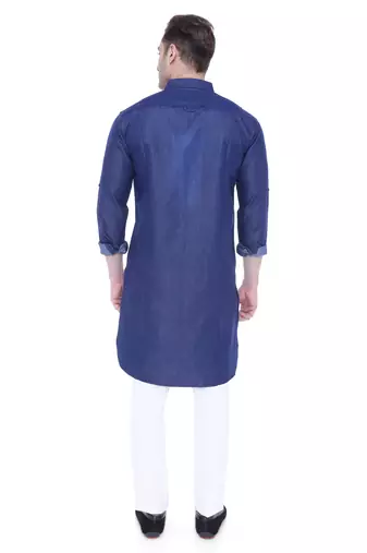 men's carbon blue denim long pathani kurta