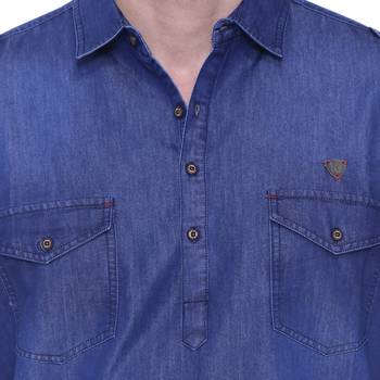 men's carbon blue denim long pathani kurta 5