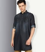 men's black denim long pathani kurta