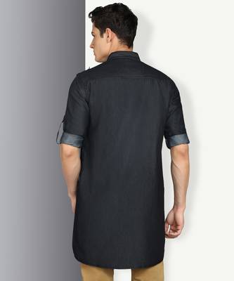 men's black denim long pathani kurta 2