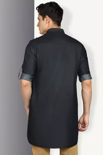men's black denim long pathani kurta