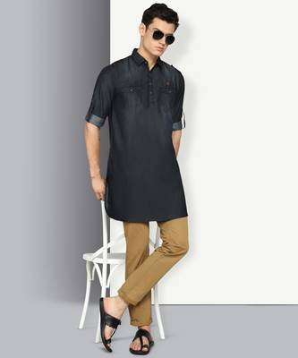 men's black denim long pathani kurta 4