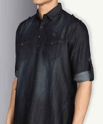 men's black denim long pathani kurta 5