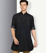 men's black denim long pathani kurta