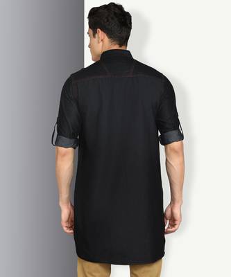 men's black denim long pathani kurta 2