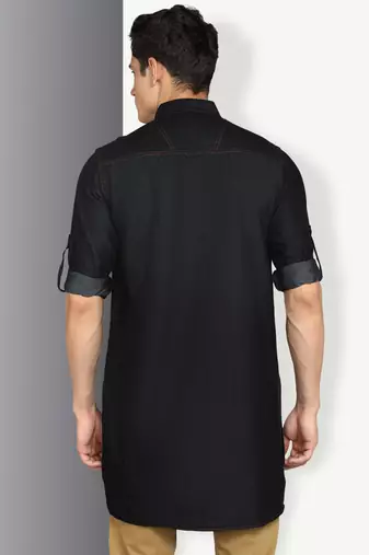 men's black denim long pathani kurta