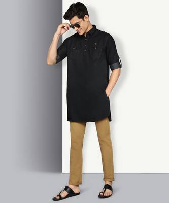 men's black denim long pathani kurta 4
