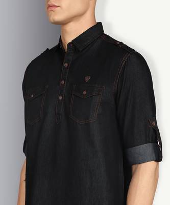 men's black denim long pathani kurta 5