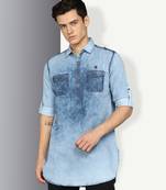 men's blue cloud denim short pathani kurta