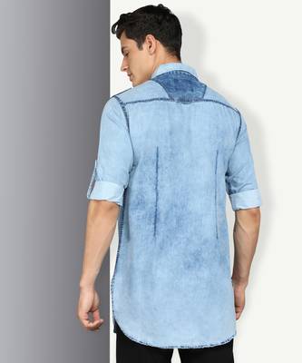 men's blue cloud denim short pathani kurta 2