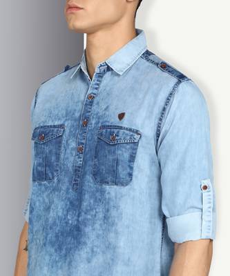 men's blue cloud denim short pathani kurta 5