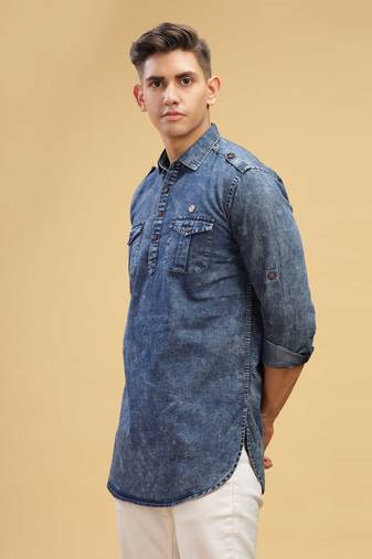 men's black cloud denim short pathani kurta