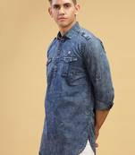 men's black cloud denim short pathani kurta