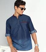 men's dark blue ombre denim short kurta