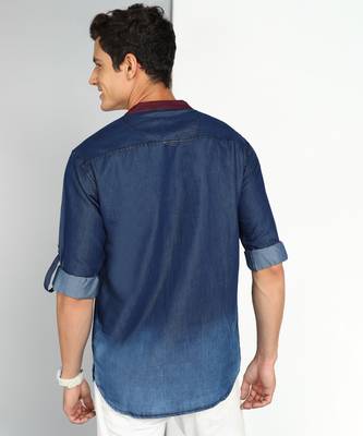 men's dark blue ombre denim short kurta 2