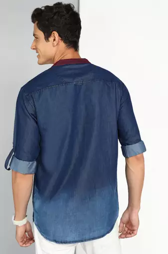 men's dark blue ombre denim short kurta