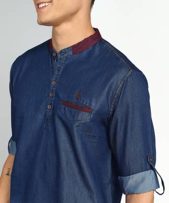 men's dark blue ombre denim short kurta 5
