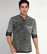 Kuone avenue black men's denim short kurta