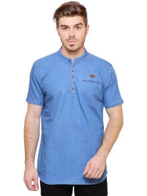 men's light blue short denim kurta 1