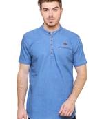 men's light blue short denim kurta