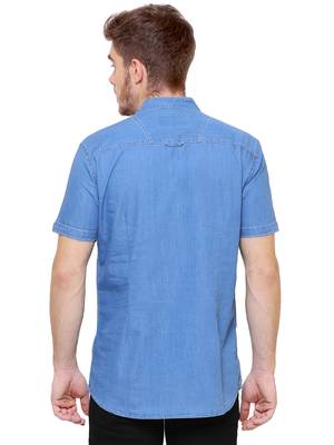 men's light blue short denim kurta 2
