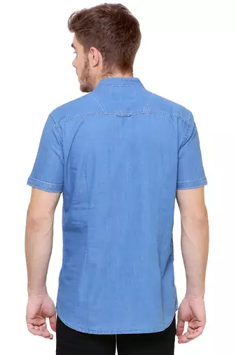 men's light blue short denim kurta