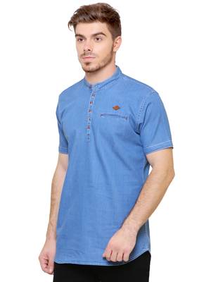 men's light blue short denim kurta 3