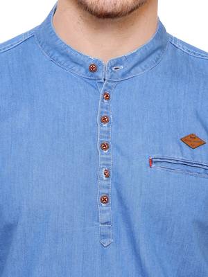 men's light blue short denim kurta 5