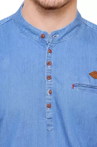 men's light blue short denim kurta