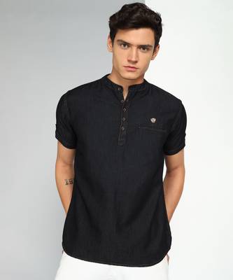 men's black cloud short denim kurta 1
