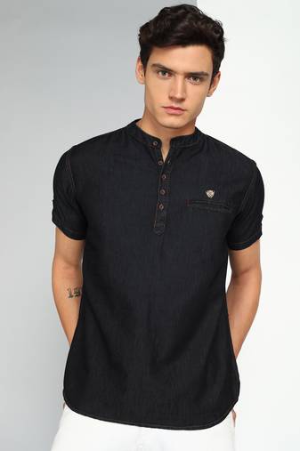 men's black cloud short denim kurta