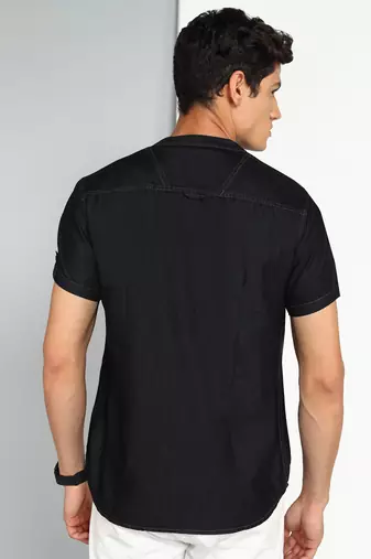 men's black cloud short denim kurta