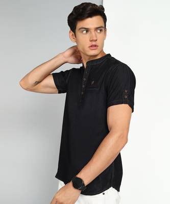 men's black cloud short denim kurta 3