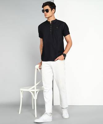men's black cloud short denim kurta 4