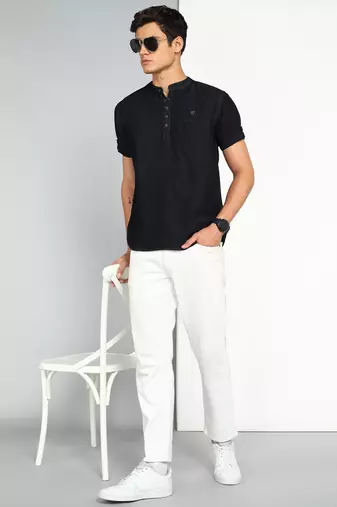 men's black cloud short denim kurta