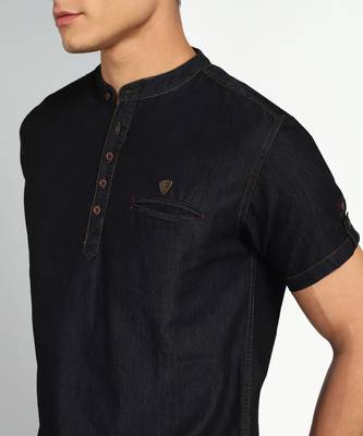 men's black cloud short denim kurta 5