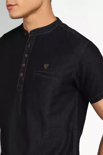 men's black cloud short denim kurta