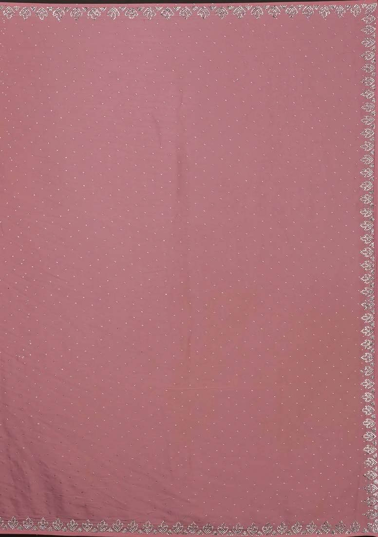 Swarovski Work Border Pink Satin Silk Saree for Women