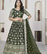 MEHENDI ZARI & SEQUINS EMBROIDERED DOLA JACQUARD DESIGNER WEDDING & PARTY WEAR FESTIVAL SEMI STITCHED LEHENGA