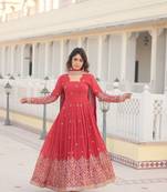 Women's rani pink faux georgette sequins embroidered anarkali dress with dupatta