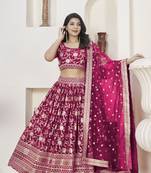 RANI PINK ZARI & SEQUINS EMBROIDERED DOLA JACQUARD DESIGNER WEDDING & PARTY WEAR FESTIVAL SEMI STITCHED LEHENGA